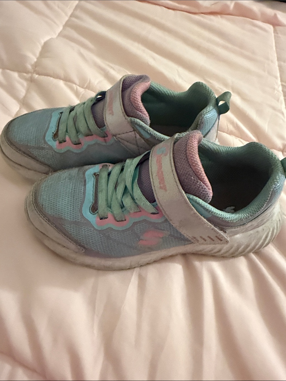 Skechers Kids Mint Green and Pink Athletic Sneakers